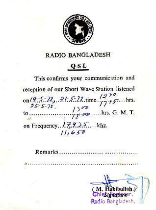 Bangladesh Betar QSL 1972 from www.bruender.de
